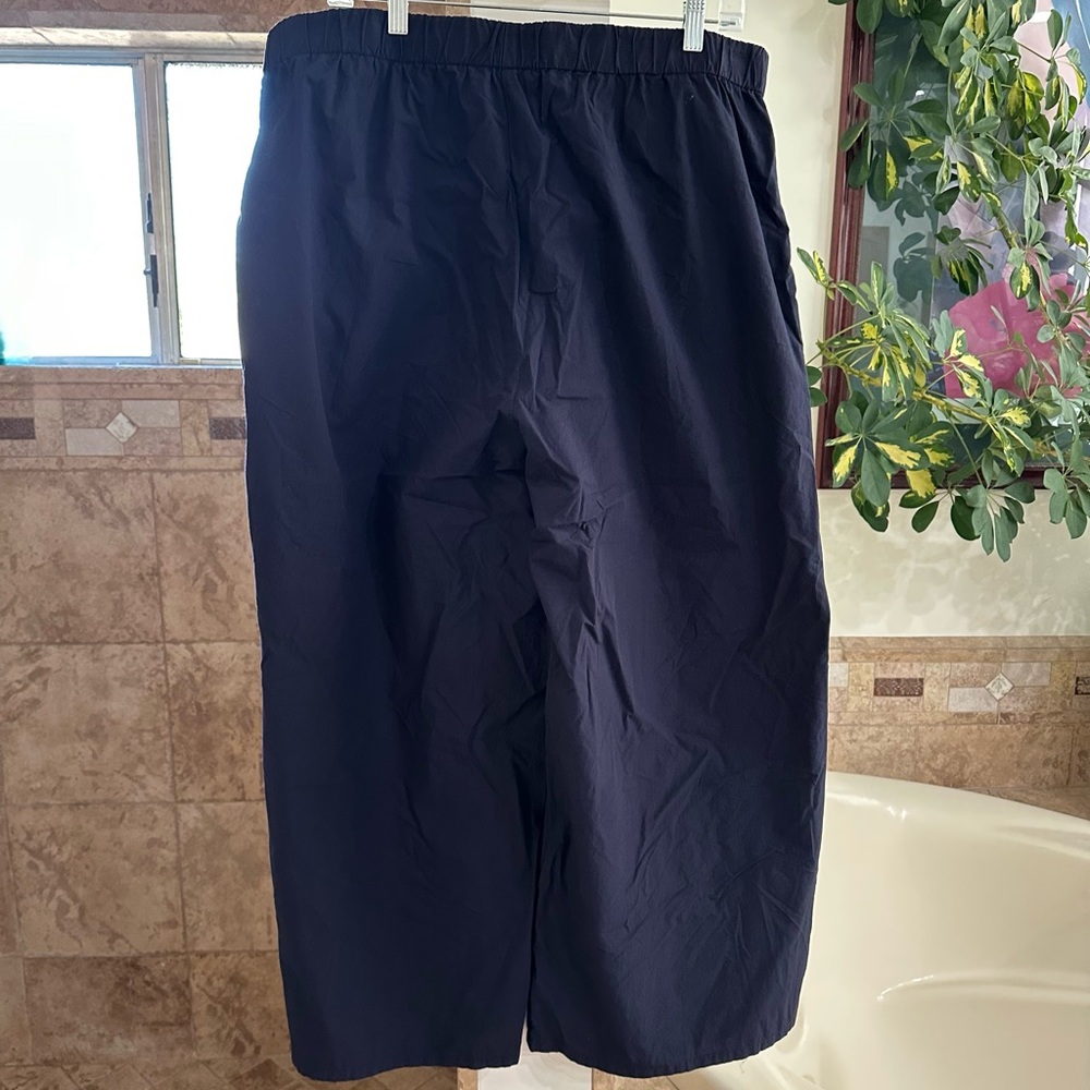 Eileen Fischer Navy Blue Organic Cotton Relaxed Wide-Leg Elastic Waist Pants XL - Picture 7 of 14